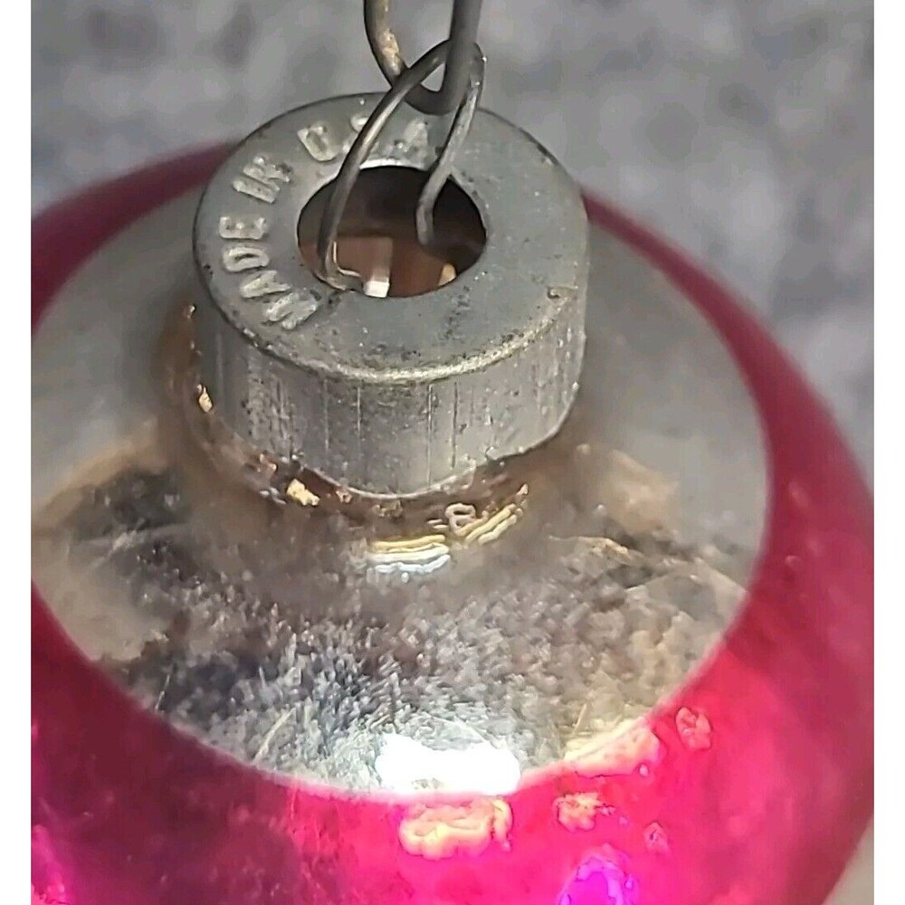 Vtg Double Indent Pink Yellow Green Striped Christmas Ornament Shiny Brite 2” - Picture 3 of 4